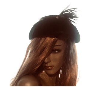 Vintage Black velvety hat w/ feather Paris Fashion