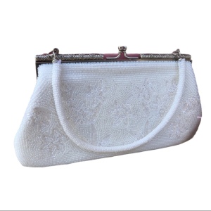 Vintage White beaded Clutch wristlet Wedding