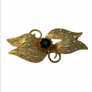 Vintage gold crystal Continental fancy leaf brooch