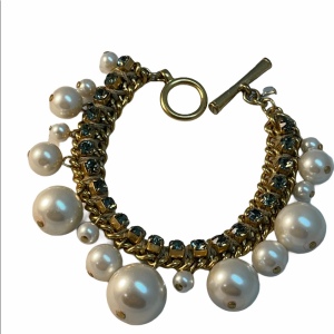 Kenneth Cole Faux Large chunky bead Pearl blue rhinstone bracelet