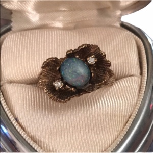 10k Gold Antique Victorian Fire opal diamond ring