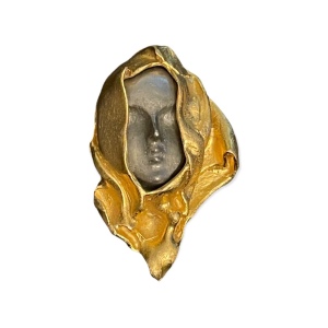 Vintage Ultra Lady head bust brooch gold & silver tone