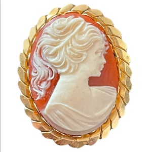 Vintage Faux Cameo gold finish necklace pendant brooch