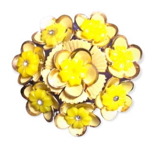 VTG 1960s Continental yellow flower gold brooch