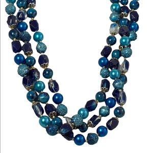 Vintage triple strand blue faux pearl speckle lucite bead necklace