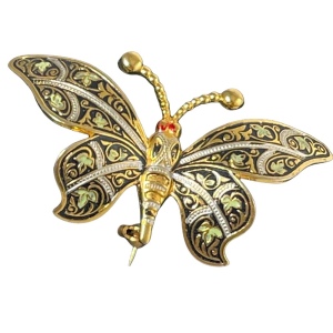 Vintage Gold plated Damascene Large butterfly Spain brooch