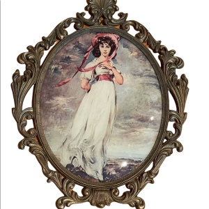 Vintage Italy Italian Lady Pinkie Lawrence ornate metal frame hanging picture