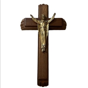 Vintage wood communion cross Jesus on Cross Mid century wood candles bottle wall