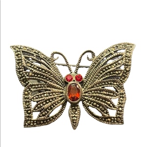 Vintage Sterling silver 925 Marcasite Garnet Butterfly brooch