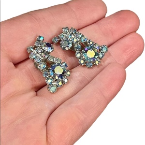 Vintage 1960s Blue AB Crystal clip on earrings