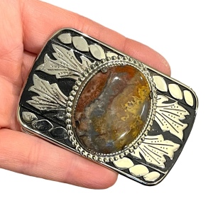 Vintage 1970s South Western Authentic Large Jasper silver finish belt buckle