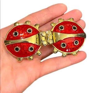 Vintage 1980s Chunky Large Enameled Lady bug belt buckle gold finish