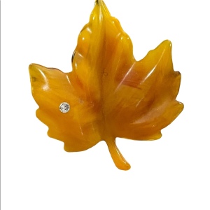 Vintage Bakelite Maple leaf Canadian Icon Crystal brooch orange