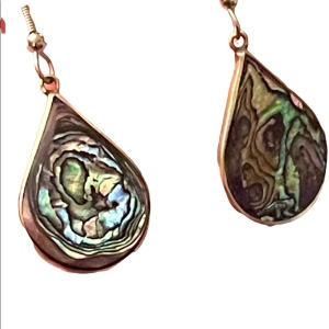 Vintage Mexixo Silver abalone alpaca dangle tear drop earrings