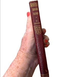 Antique Collins 1920 UK red leather Treasure Island RL Stevenson VG book