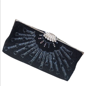 Vintage Black bead evening bag clutch wristlet