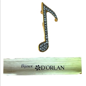 D’orlan musical note brooch gold rhinestone