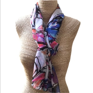 Calvin Klein Silky (poly) Wrap scarf shawl flowers pink