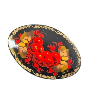 Vintage signed handpainted Russian flower brooch