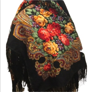 Vintage Flower wrap scarf fringe Hippie Boho