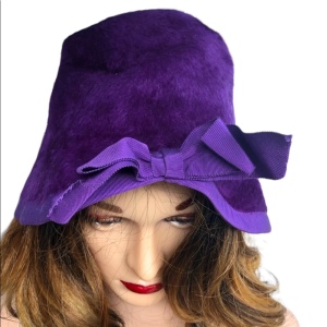 Vintage purple felt cloche hat small hippie boho