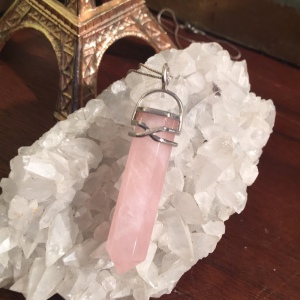 Sterling silver Rose quartz stone new age pendulum pendant necklace