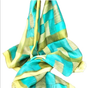 Vintage Vera Scarf 66x13.5” Green stripes silk