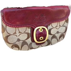 Burgundy Leather signature Coach wristlet