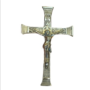 Vintage 1950s Solid brass HEAVY Catholic Crucifix Wall hanging Etched