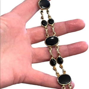 Vintage 1960s Gold plt Black Onyx large link bracelet