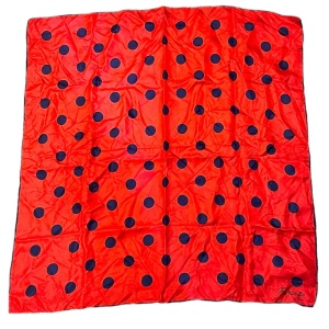 Vintage FRANCESCO Roma Italy Red w Blue Polka dots silk scarf nautical sailor