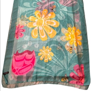 Large 70x26” Native Northwest Summer fun scarf Polyester sheer bees flowers