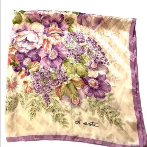 Vintage 1980s D este Italy Italian Purple flower Large silk scarf