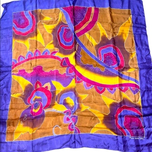 Karl Iskandar Tie dye effect abstract colorful purple orange scarf Silk