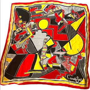 Vintage Colorful Carole Little abstract red yellow white scarf