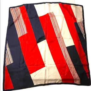 Vintage 1960s J D’Ormont Paris Red White Blue stripe Nautical SILK Scarf