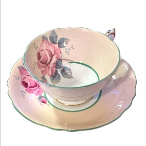 Paragon vintage tea Cup ,Saucer, Pink Cabbage Rose, Double warrant RARE peach