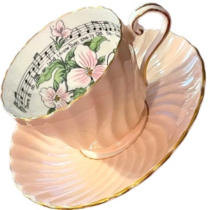 Vintage Aynsley White trillium limited Ed Tea cup saucer pastel pink music notes