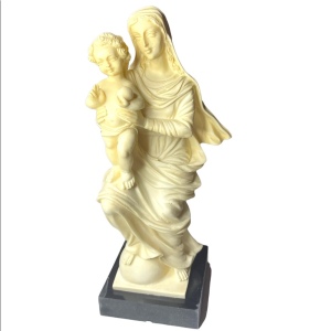 Vintage Religious Mary & Baby Jesus Resin Statue on Marble