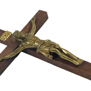 Vintage solid wood brass Jesus wall Crucifix Catholic Religious