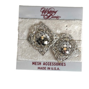 NWC Whiting & Davis Mesh earrings vintage screw back silver finish