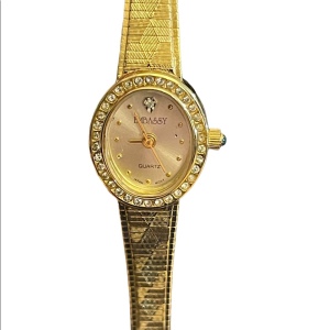 Beautiful gold finish EMBASSY by Gruen dainty Rhinestone quartz watch