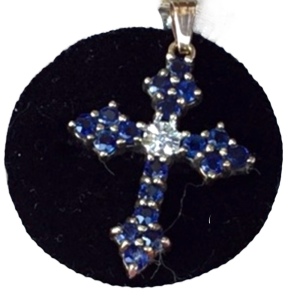 Vintage 10k gold sapphire & diamond cross pendant