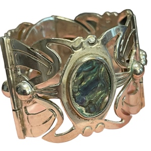 Vintage 1960s Alpaca Mexico 925 Large sterling silver link abalone bracelet