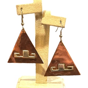 Vinatge Copper Silver Handmade Artist signed Modernist pyramid Toltic earrings