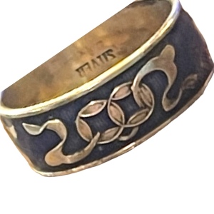 Vintage Siam silver blue enameled snake inlay cigar band ring Thai