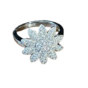 Sterling silver 925 CZ flower ring Rhodium plated