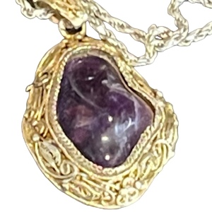 Antique Chinese Export gold wash sterling silver filagree amethyst pendant RARE