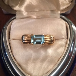 14k gold Emerald cut Aquamarine ring