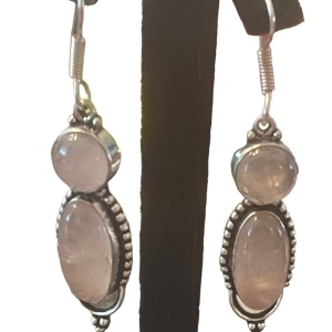 Fancy silver rose quartz stone Indonesian dangle earrings